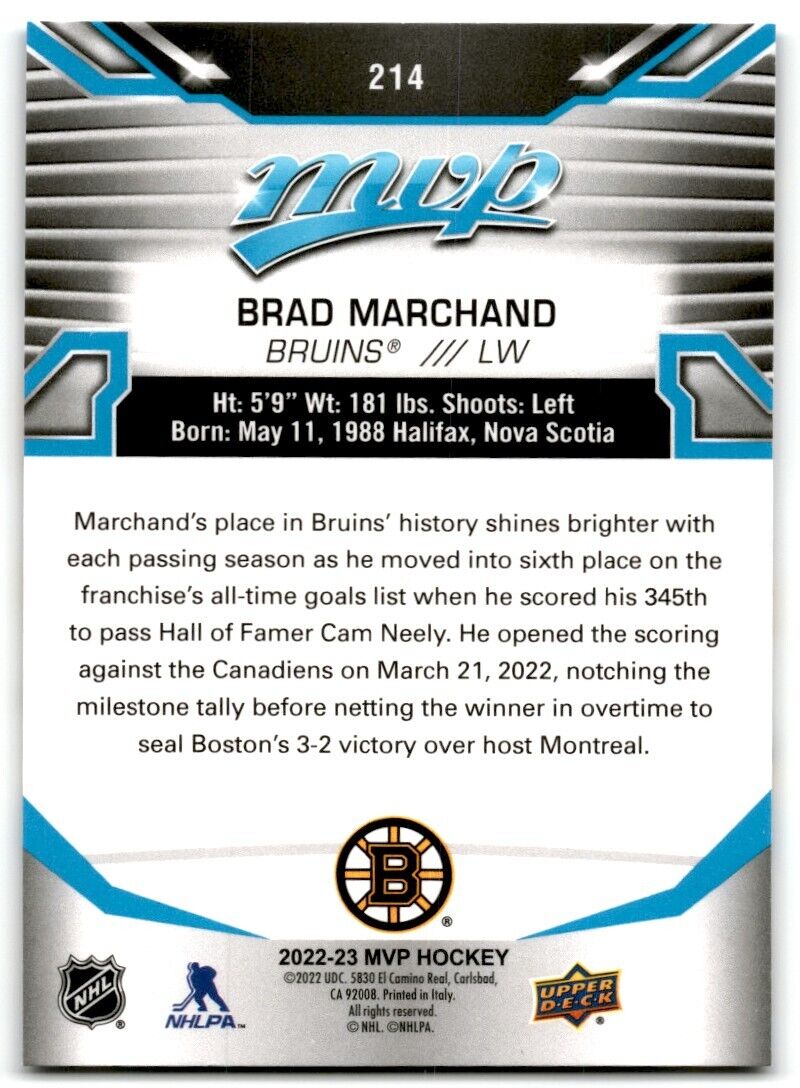 2022-23 Upper Deck MVP Brad Marchand Boston Bruins #214