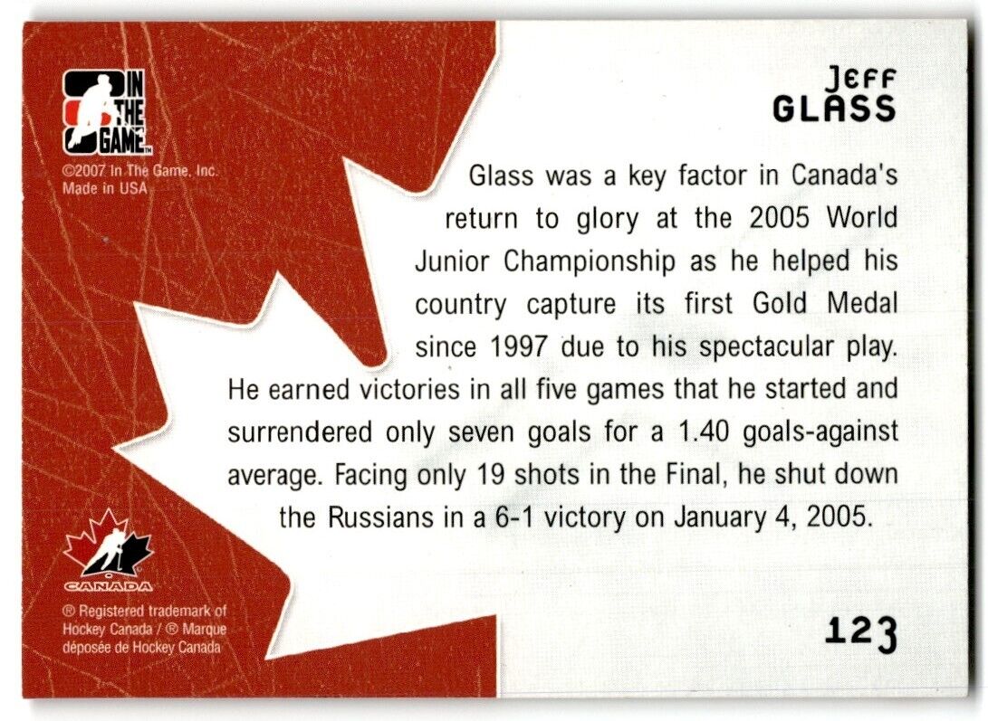 2006-07 In The Game Between Pipes Jeff Glass Canada #123