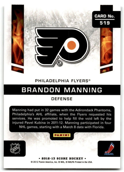 2012-13 Score Brandon Manning Rookie Philadelphia Flyers #519