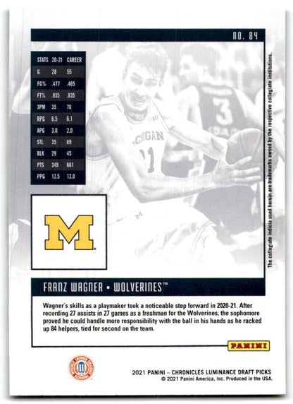 2021-22 Panini Chronicles Luminance Draft Picks Franz Wagner Michigan Wolverines