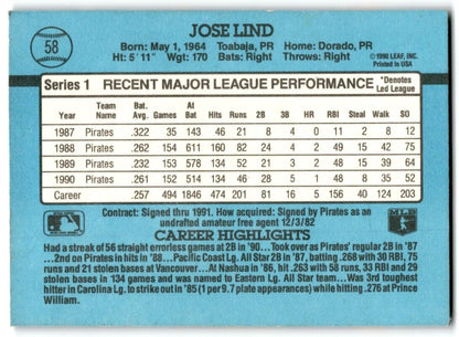 1991 Donruss Jose Lind Pittsburgh Pirates #58