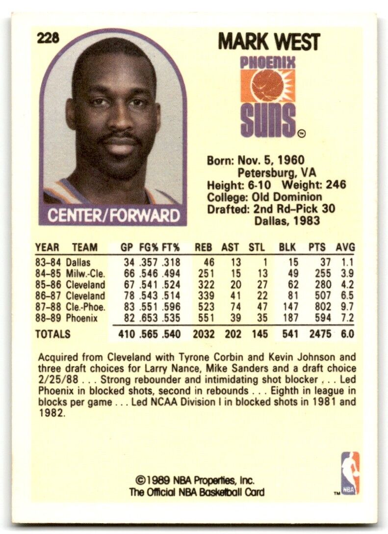 1989-90 Hoops Mark West Phoenix Suns #228