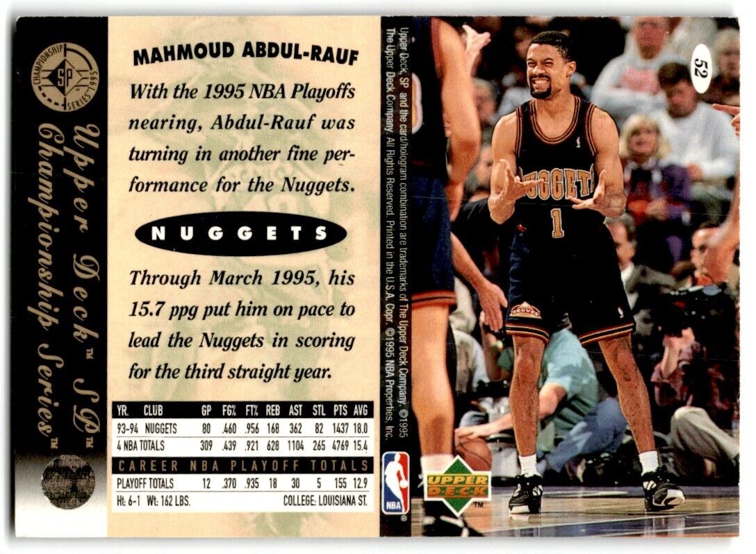 1995-96 SP Championship Series 1995 Mahmoud Abdul-Rauf Denver Nuggets #52