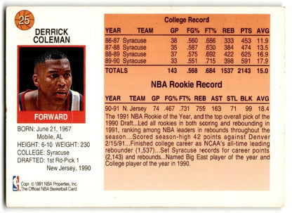 1991-92 Hoops McDonald's Derrick Coleman New Jersey Nets #25