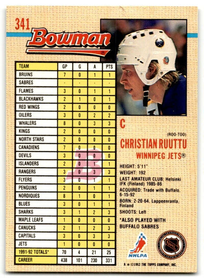 1992-93 Bowman Christian Ruuttu Winnipeg Jets #341