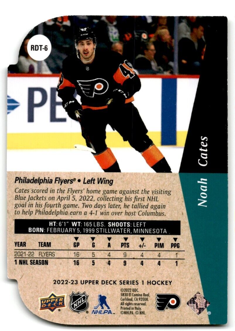 2022-23 Upper Deck Rookie Die-Cut Noah Cates Rookie Philadelphia Flyers #RDT-6