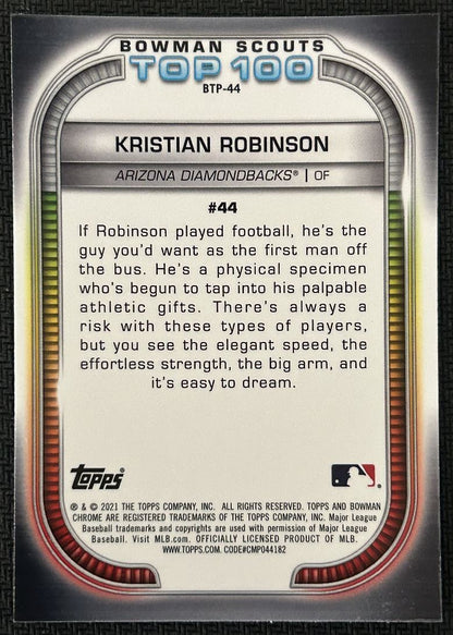 2021 Bowman Scouts Top 100 Kristian Robinson Arizona Diamondbacks #BTP-44