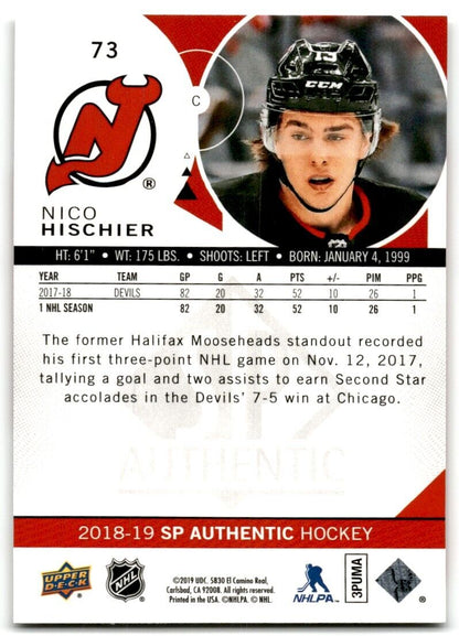 2018-19 SP Authentic Nico Hischier New Jersey Devils #73