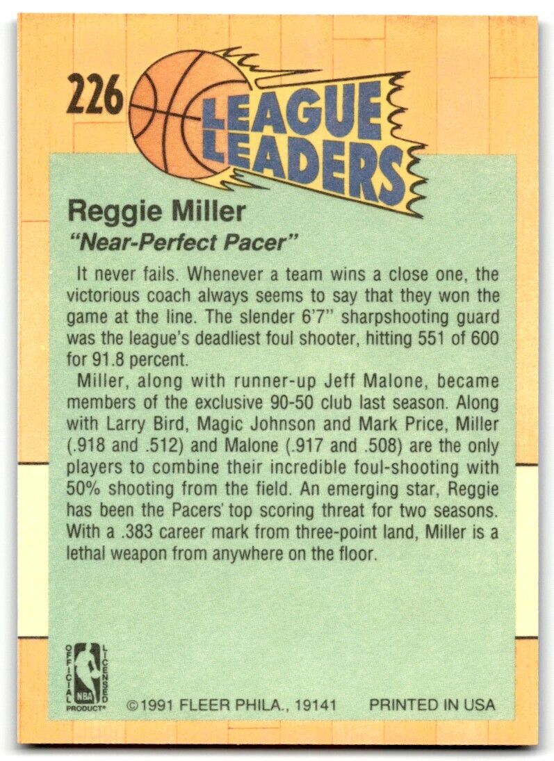 1991-92 Fleer Reggie Miller Indiana Pacers #226