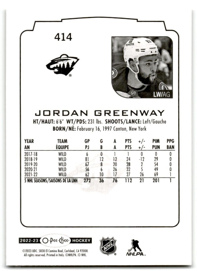 2022-23 O-Pee-Chee Jordan Greenway Minnesota Wild #414