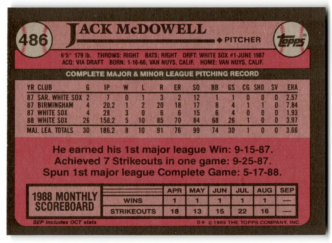 1989 Topps Jack McDowell Chicago White Sox #486