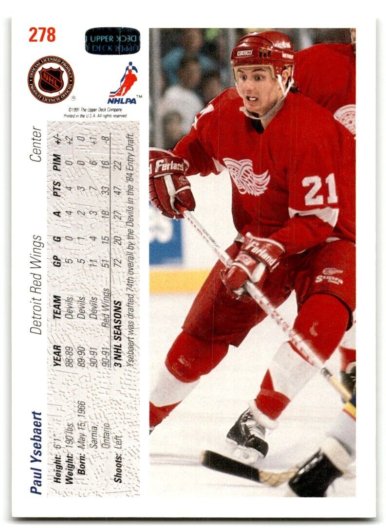 1991-92 Upper Deck Paul Ysebaert Detroit Red Wings #278