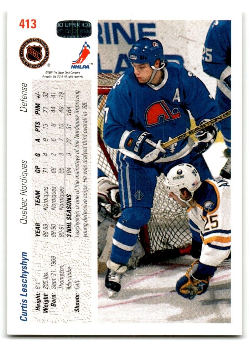 1991-92 Upper Deck Curtis Leschyshyn Quebec Nordiques #413