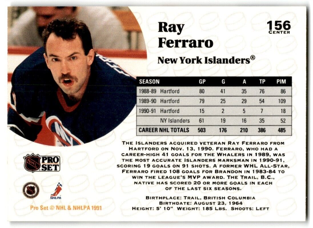 1991-92 Pro Set Ray Ferraro New York Islanders #156