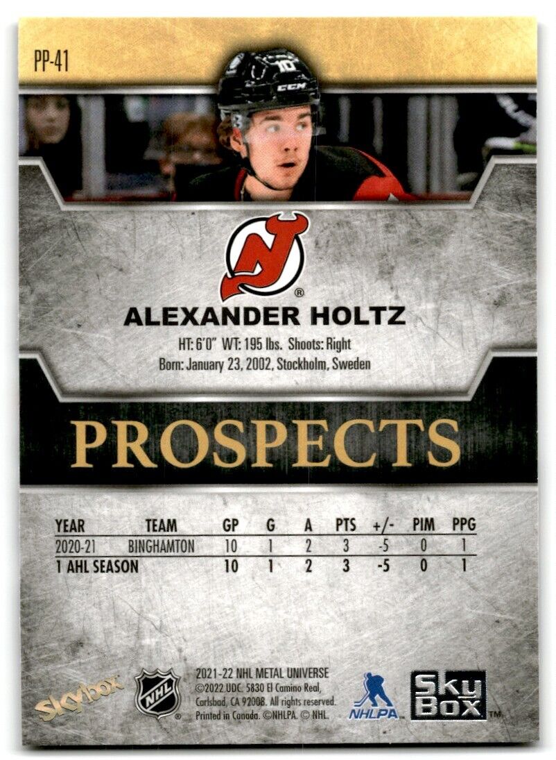 2021-22 Skybox Metal Universe Premium Prospects Alexander Holtz Rookie New