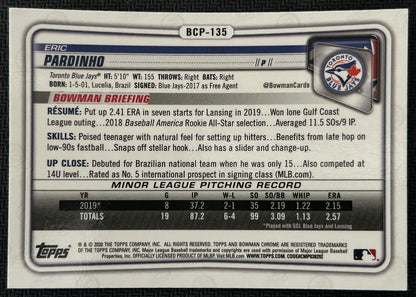 2020 Bowman Chrome Prospects Eric Pardinho Toronto Blue Jays #BCP-135