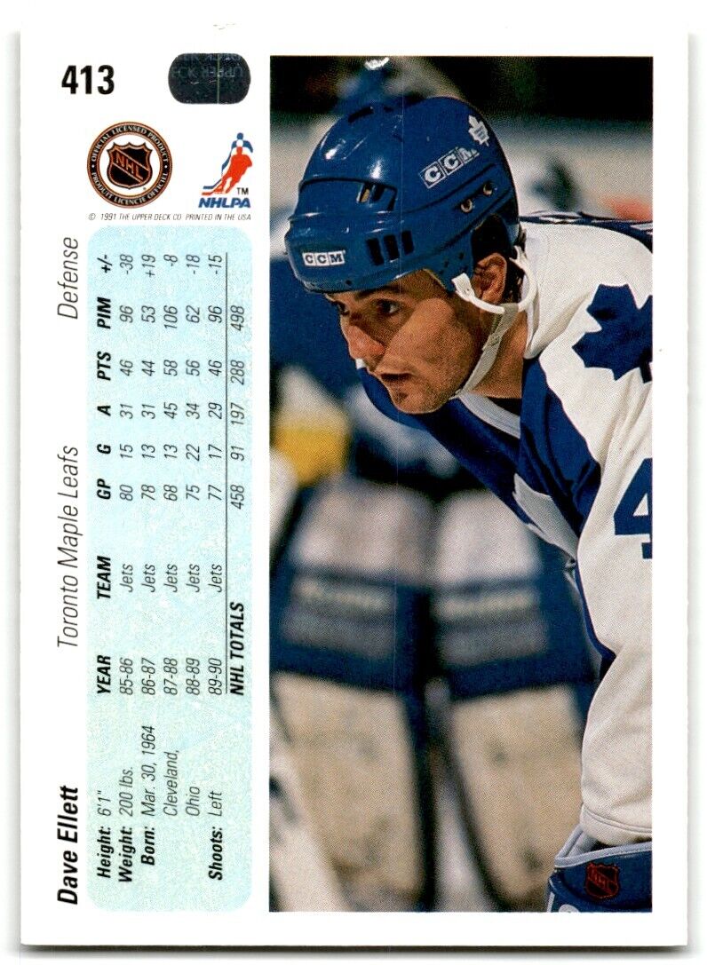 1990-91 Upper Deck Dave Ellett Toronto Maple Leafs #413