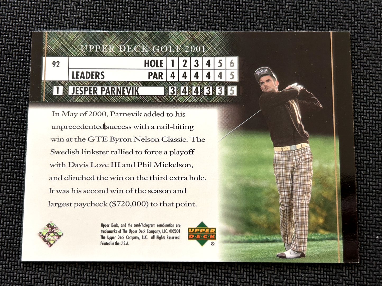 2001 Upper Deck Golf Card #92 Jesper Parnevik