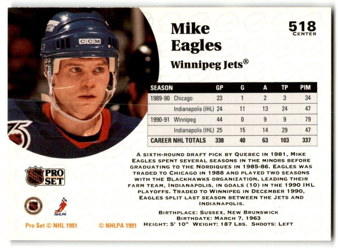 1991-92 Pro Set Mike Eagles Winnipeg Jets #518