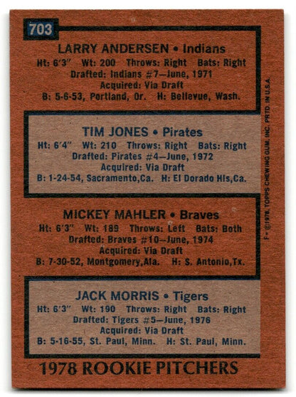 1978 Topps Rookie Pitchers - Larry Andersen/Tim Jones/Mickey Mahler/Jack Morris