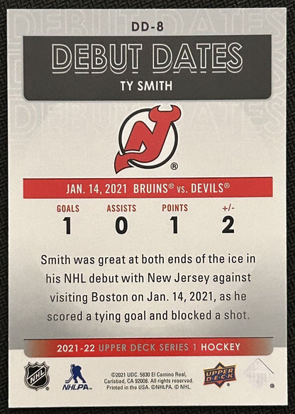 2021-22 Upper Deck Debut Dates Ty Smith New Jersey Devils #DD-8