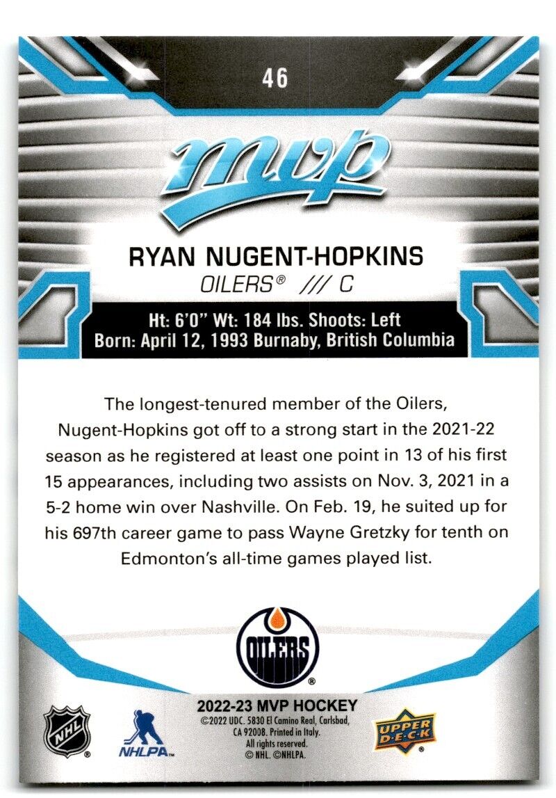 2022-23 Upper Deck MVP Ryan Nugent-Hopkins Edmonton Oilers #46