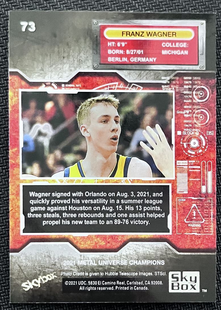 2021-22 Skybox Metal Universe Champion Franz Wagner Rookie #73