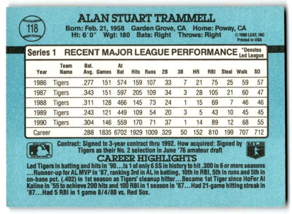 1991 Donruss Alan Trammell Detroit Tigers #118