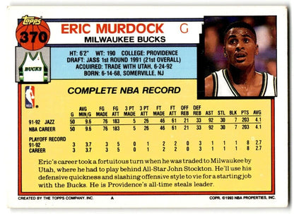 1992-93 Topps Eric Murdock Milwaukee Bucks #370