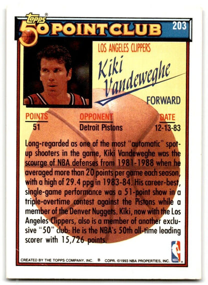 1992-93 Topps 50 points club Kiki Vandeweghe Los Angeles Clippers #203