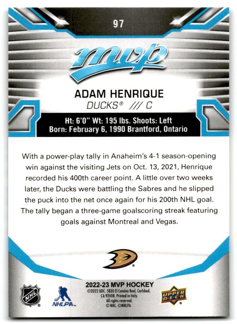 2022-23 Upper Deck MVP Adam Henrique Anaheim Ducks #97