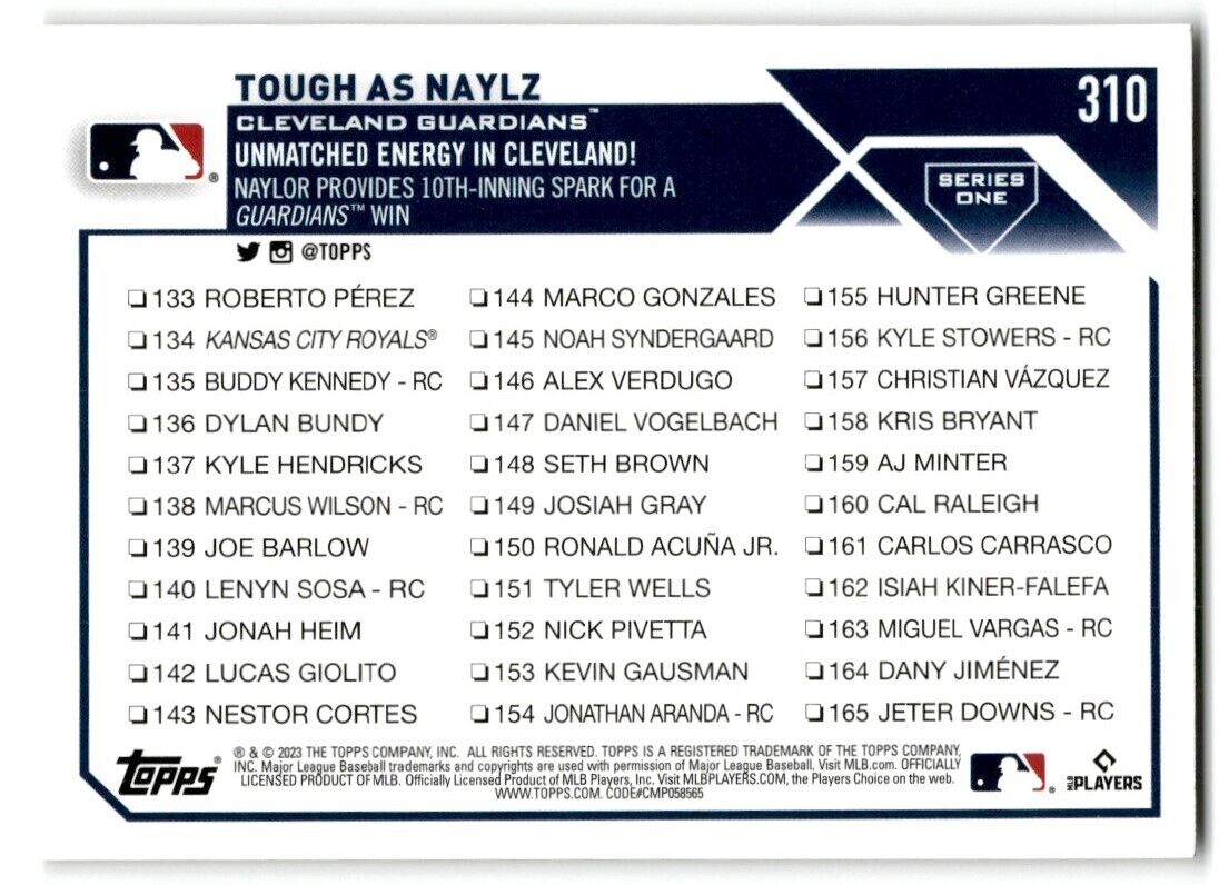 2023 Topps Tough As Naylz Cleveland Guardians #310