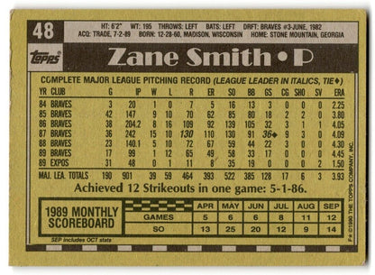 1990 Topps Zane Smith Montreal Expos #48