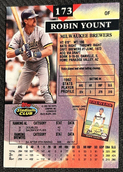 1993 Topps Stadium Club Robin Yount Milwaukee Brewers #173