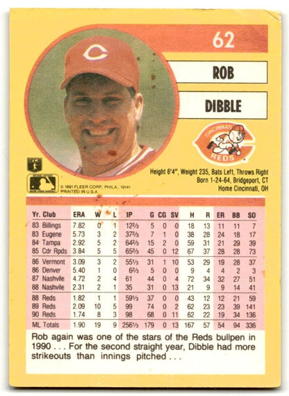 1991 Fleer Rob Dibble Cincinnati Reds #62