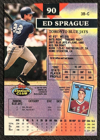 1993 Topps Stadium Club Ed Sprague Toronto Blue Jays #90