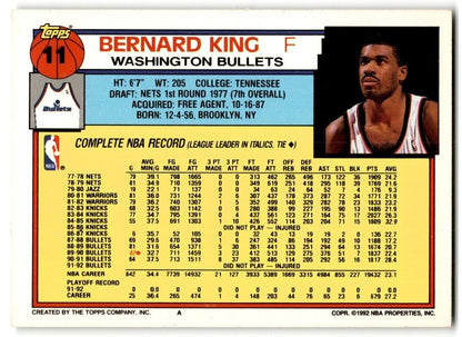 1992-93 Topps Bernard King Washington Bullets #11