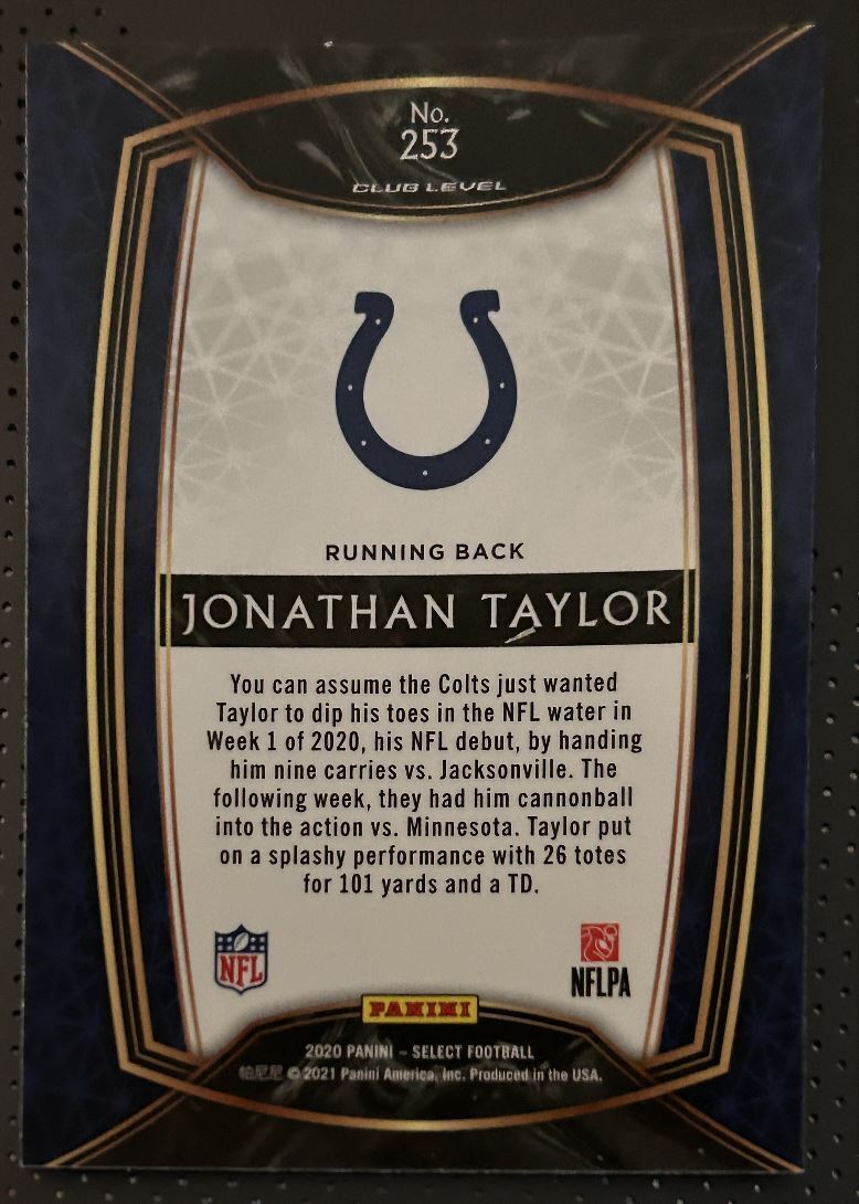 2020 Panini Select Jonathan Taylor Rookie Indianapolis Colts #253