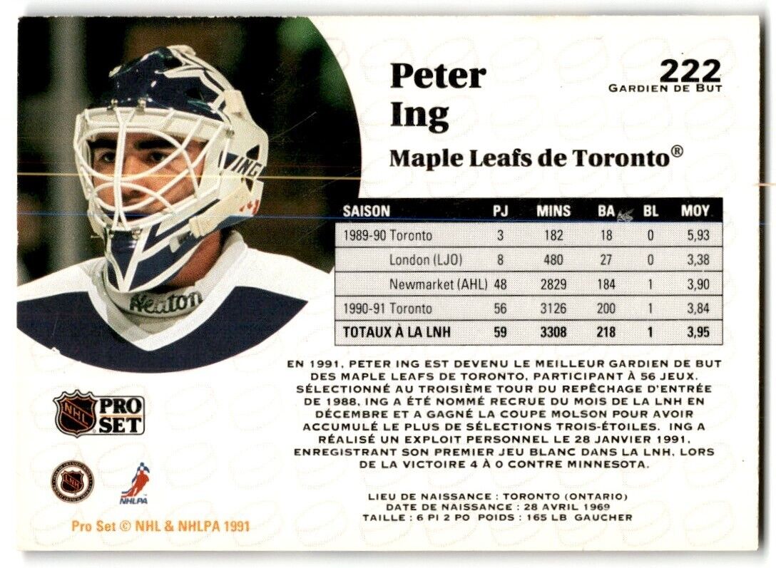 1991-92 Pro Set French Peter Ing Toronto Maple Leafs #222