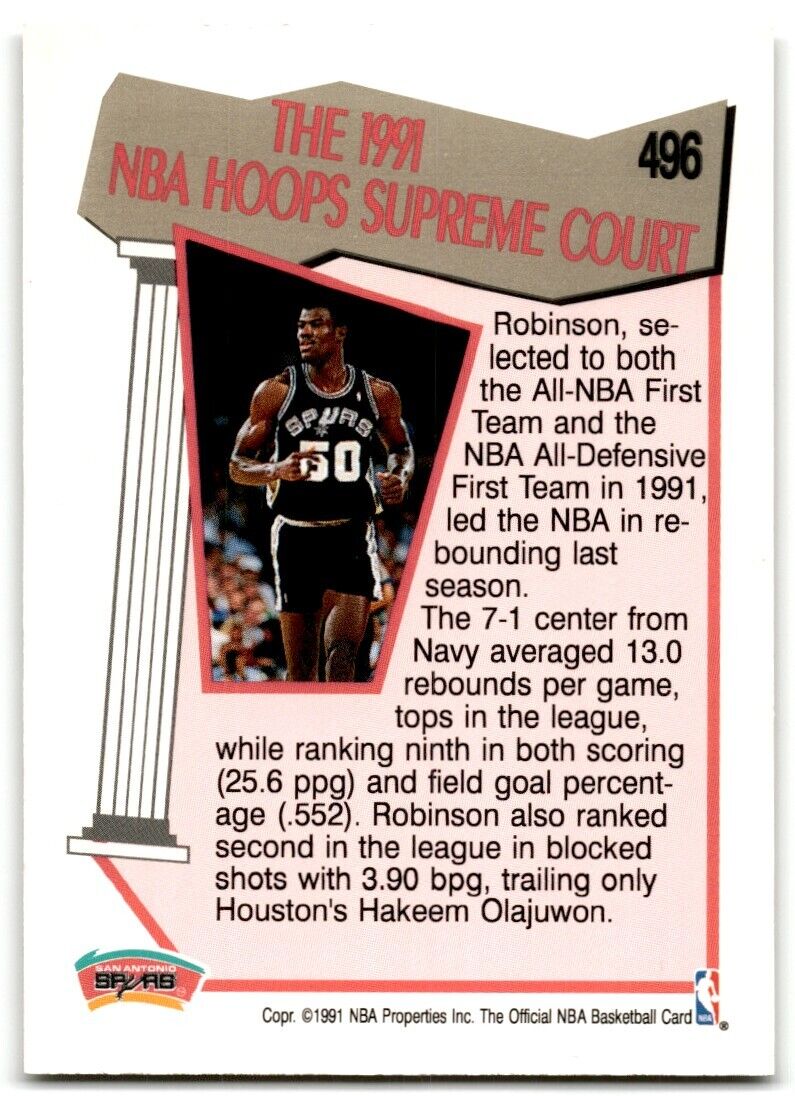 1991-92 Hoops David Robinson San Antonio Spurs #496