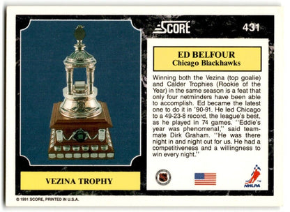 1991-92 Score American Ed Belfour (Vezina Trophy) Chicago Blackhawks #431