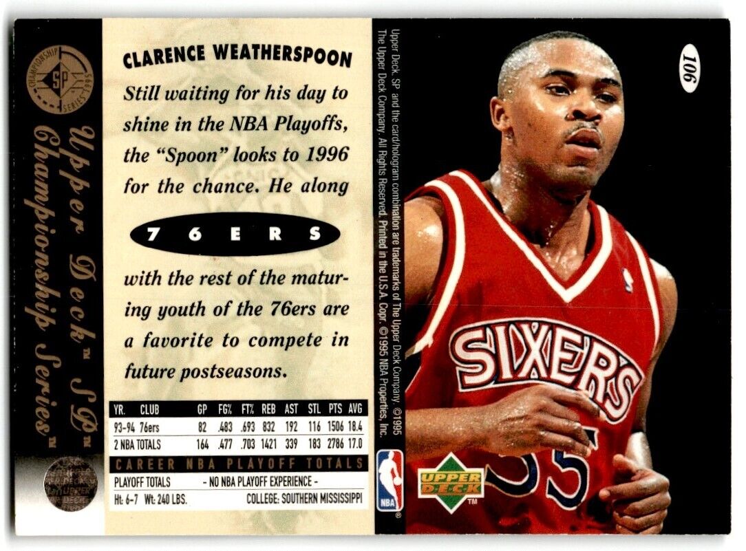 1995-96 SP Championship Series 1995 Clarence Weatherspoon Philadelphia 76ers