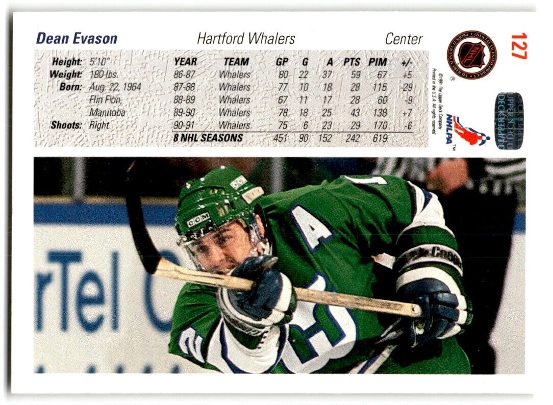 1991-92 Upper Deck Dean Evason Hartford Whalers #127