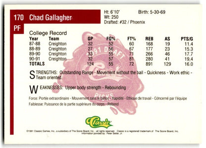 1991-92 Classic Chad Gallagher Rookie Creighton Bluejays #170