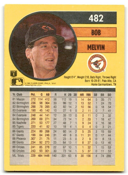 1991 Fleer Bob Melvin Baltimore Orioles #482