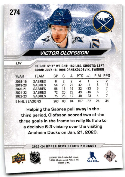 2023-24 Upper Deck Victor Olofsson Buffalo Sabres #274