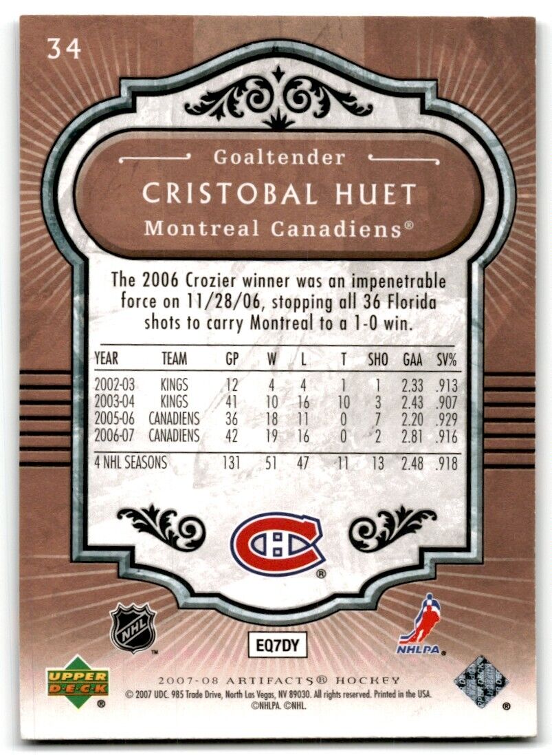 2007-08 Upper Deck Artifacts Cristobal Huet Montreal Canadiens #34