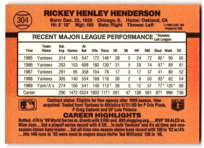 1990 Donruss Rickey Henderson Oakland Athletics #304