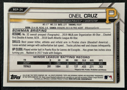 2021 Bowman Chrome Prospects Oneil Cruz Pittsburgh Pirates #BCP-24