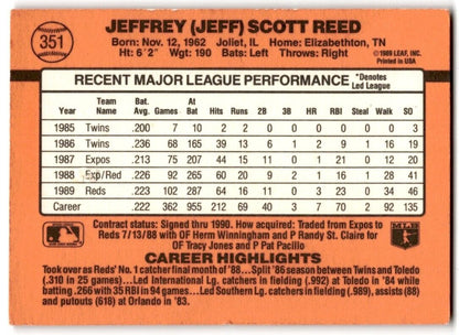 1990 Donruss Jeff Reed Cincinnati Reds #351